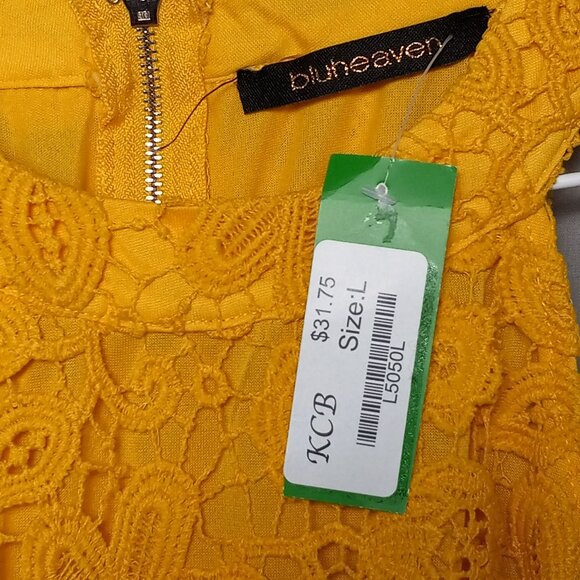 Blu Heaven Dress Womens Large Casual Lace Bodycon Sleeveless Yellow NWT Beach - Picture 6 of 9